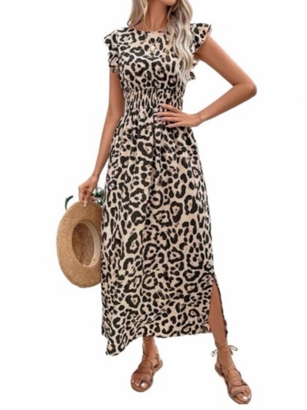 Leopard Print Maxi Dress - Beige/Black